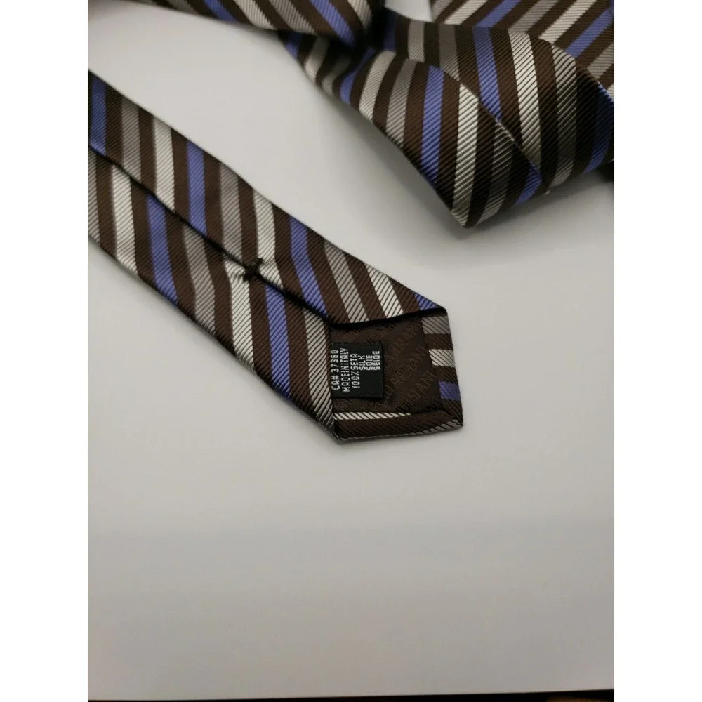 Giorgio Armani Mens Silk Tie Black Blue White Grey Striped Luxury Necktie Italy